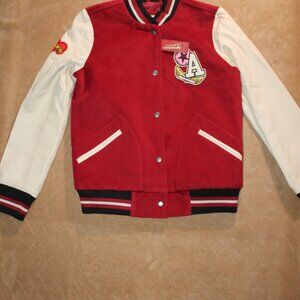 NWT Arizona Jean Co. Sz. L Red‎ Varsity Letterman Retro Red Button Jacket (AA2)